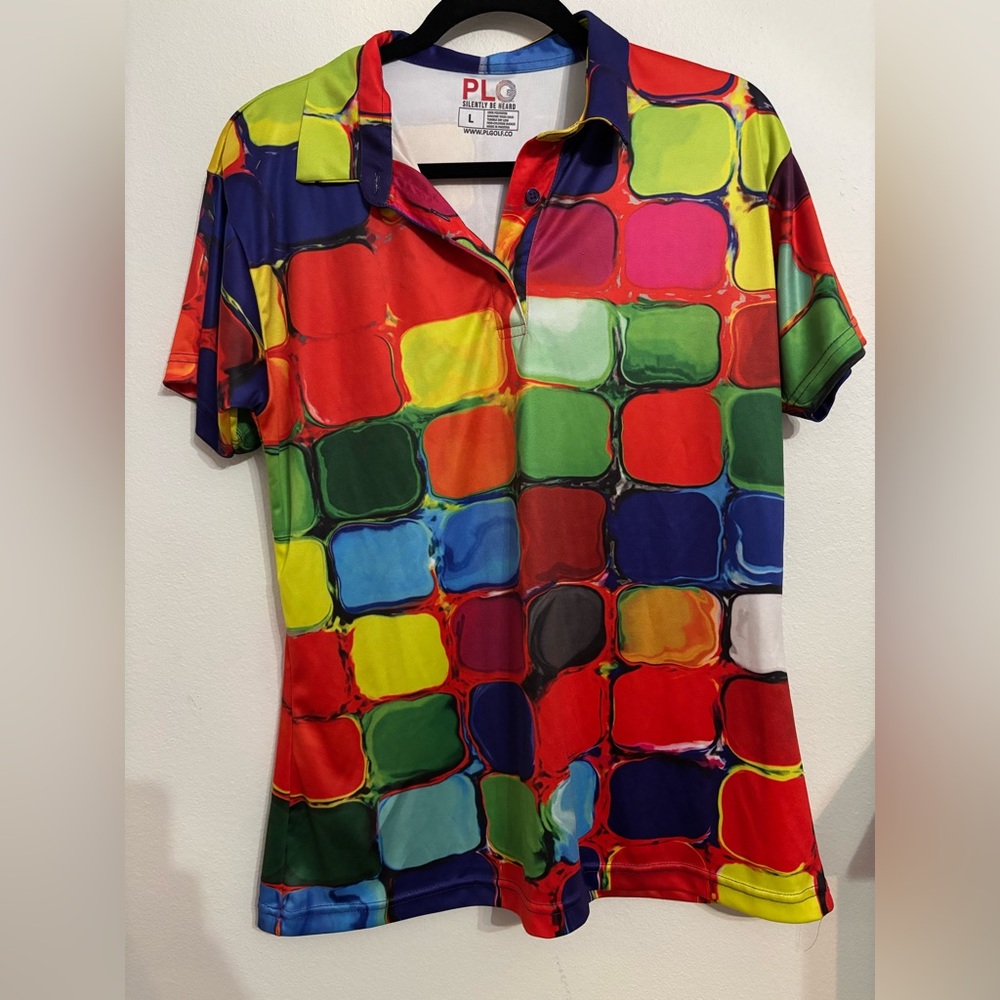 Plg Golf Multicolor Abstract Polo Shirt Men’s Size Large